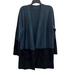 Love Ellie Blue & Black Speckled Open Front Knit Cardigan With Pockets Size XL